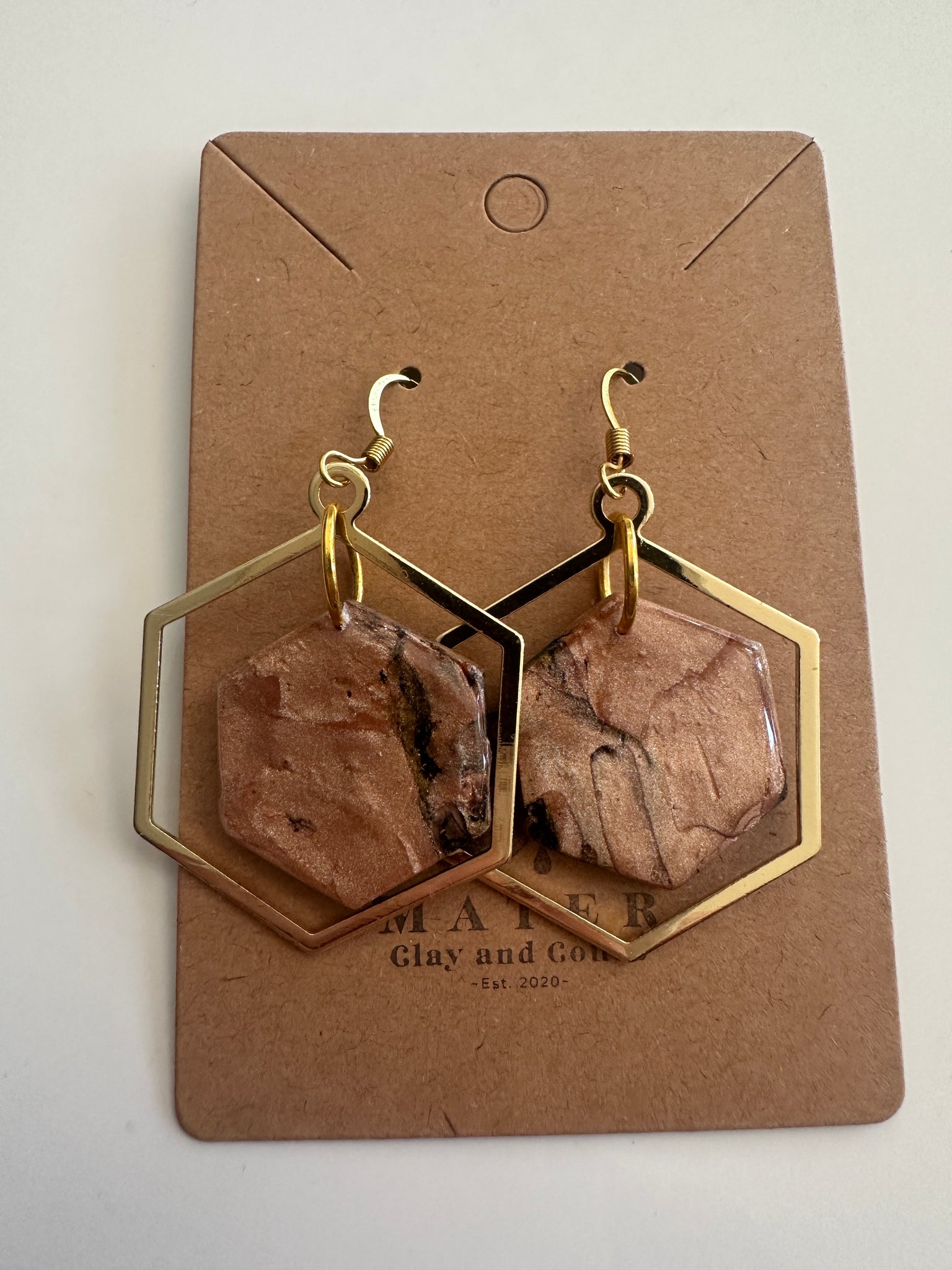Rose Gold Clay with a gold hexagon