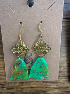 Gold and green dangles on gold hooks