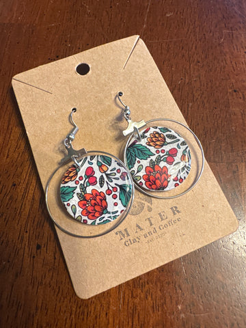 Floral Silver Hoops on hooks