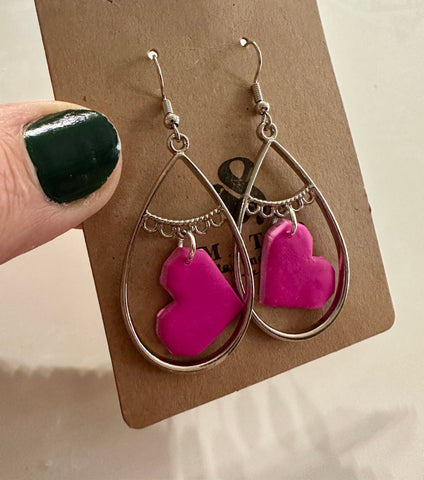 Hot Pink hearts with silver Accents