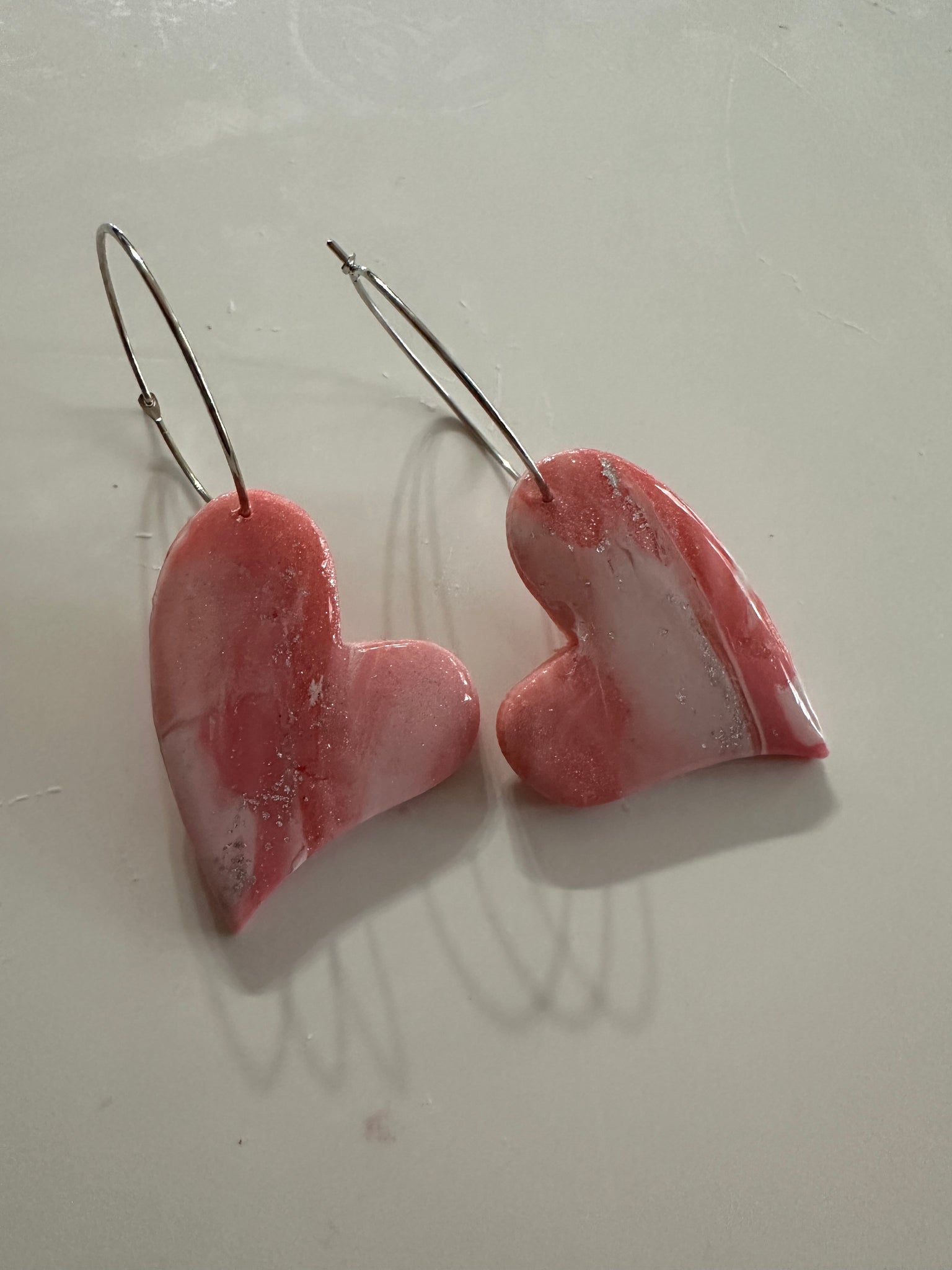 Valentines Hearts on silver hoops