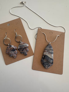 Silver Blue Marbled Necklace and Earring Set